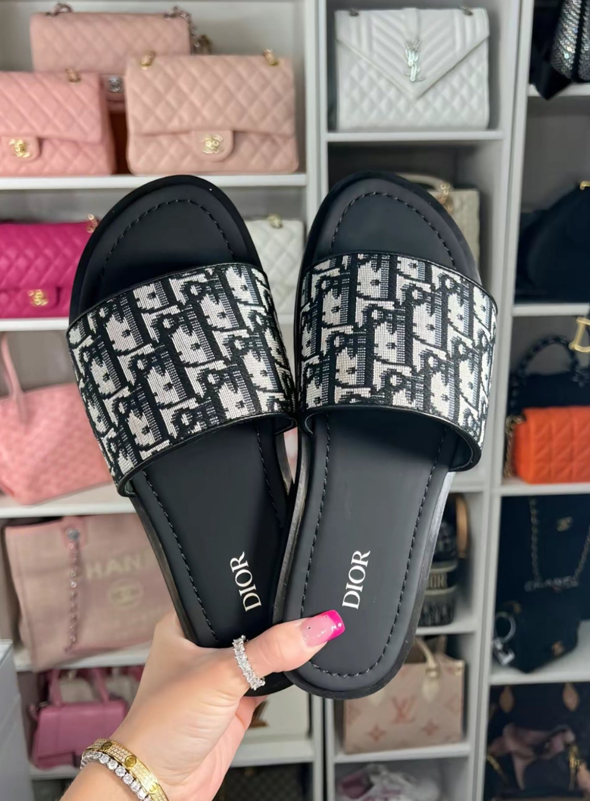 CD Black Monogram Sliders