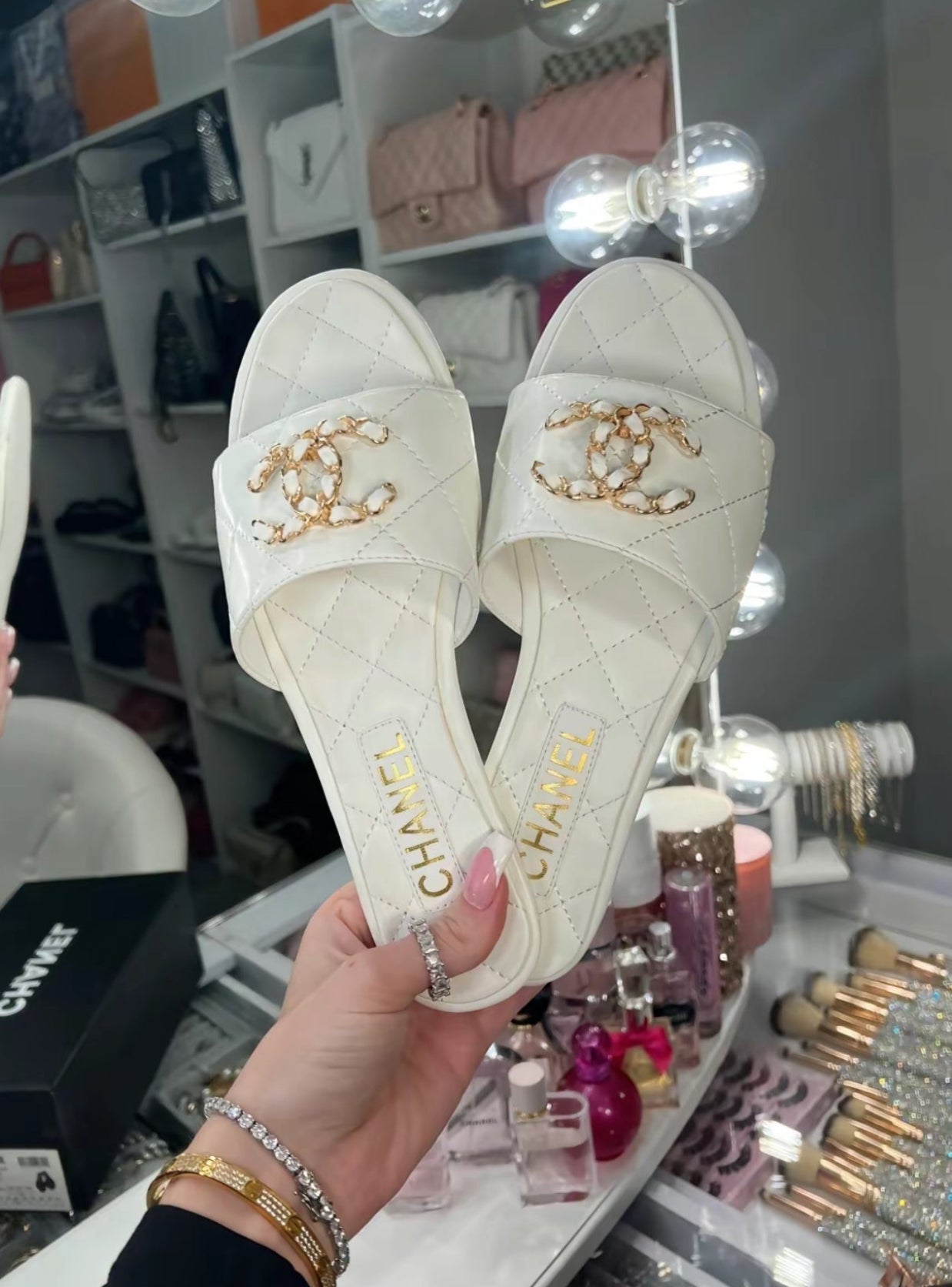 C White & Gold Sandals