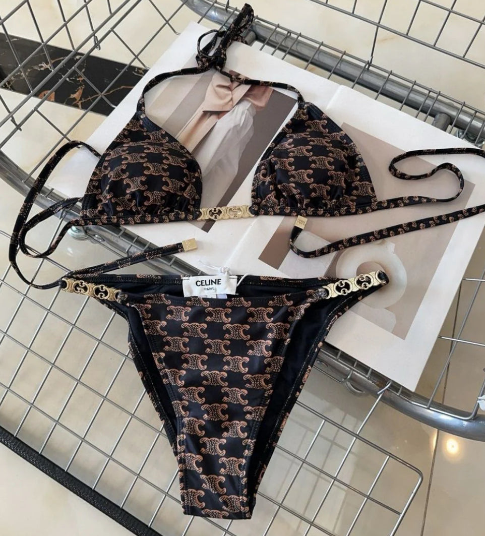 Black Monogram & Gold Bikini
