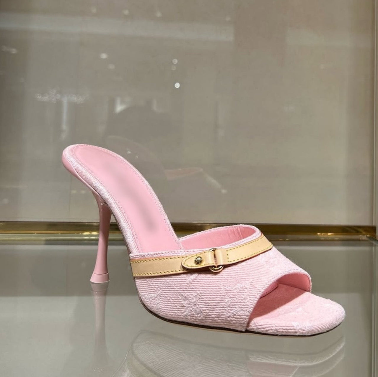 LV Pink denim heels