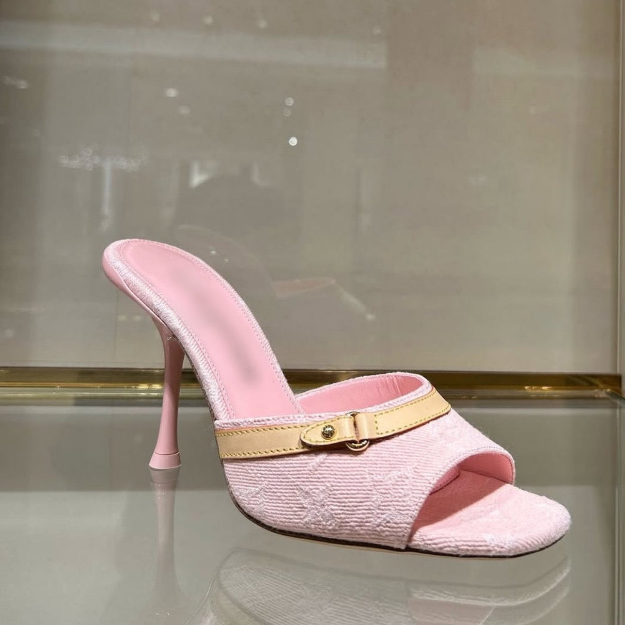 LV Pink denim heels