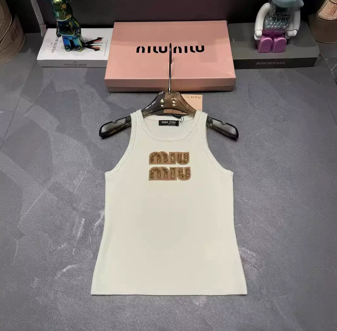 Miu miu golden letters tank top