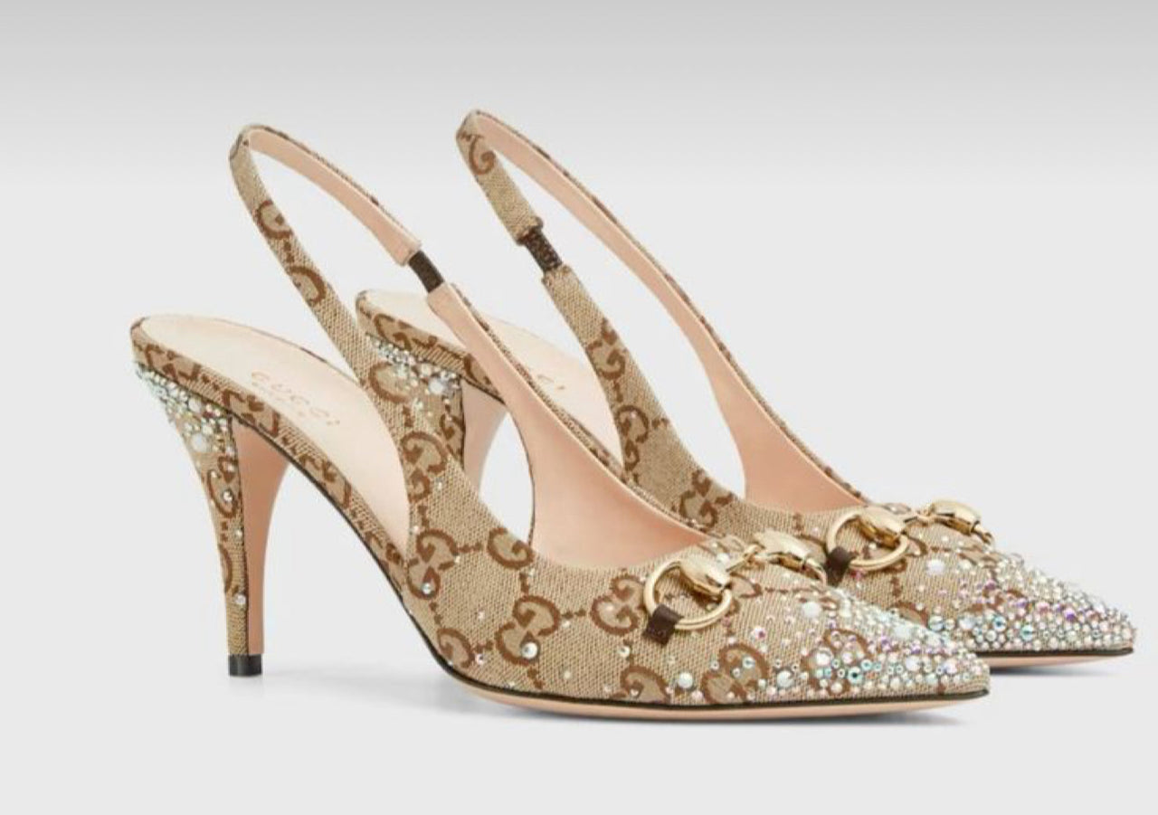 GG rhinestone heels