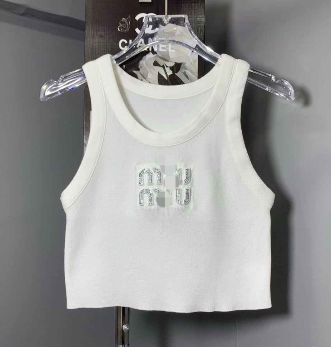 Miu Miu cropped silver letters tank top